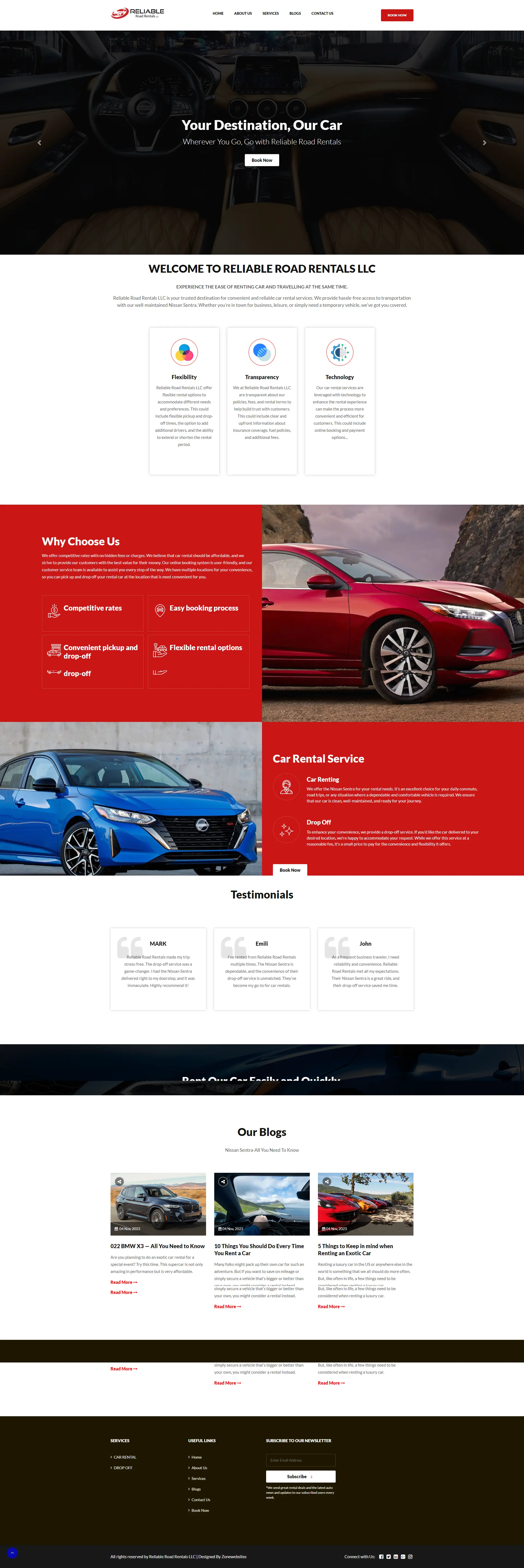 Reliable - Rental Cars Website Layout