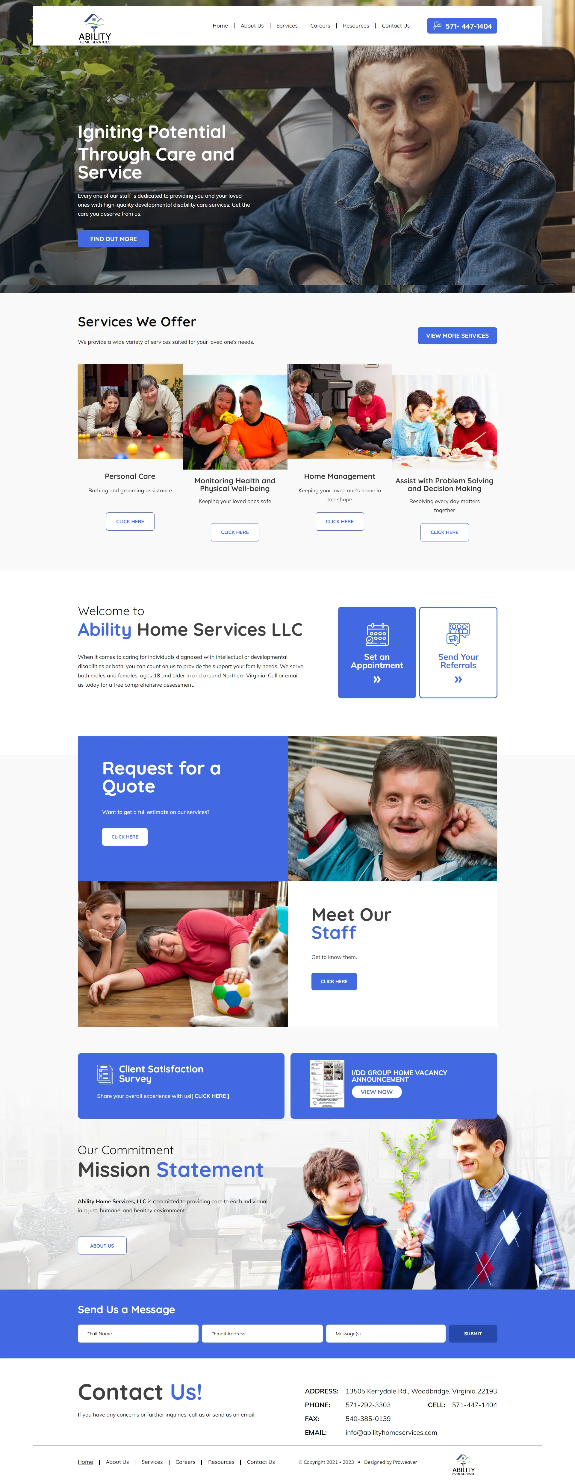 Ability Home Services | Healthcare Website Layout