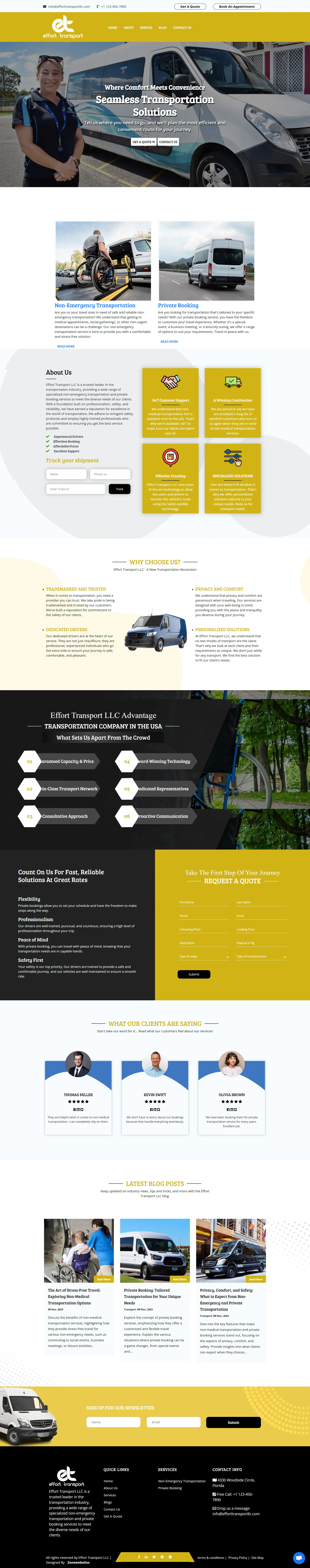 Reliable Private Transportation Service Website Layout
